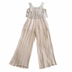 By Together Crochet Gauze Wide Leg Jumpsuit Small Boho Cream Lined